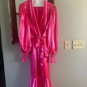 Rachel Parcell Satin Wrap MidiDress , Hot Pink, Large